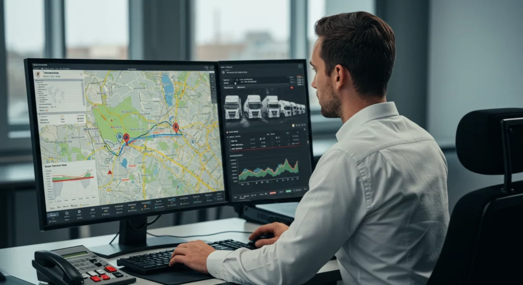 ein mann kontrolliert die gps-flotten-tracking