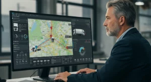 ein mann kontrolliert die gps-tracking